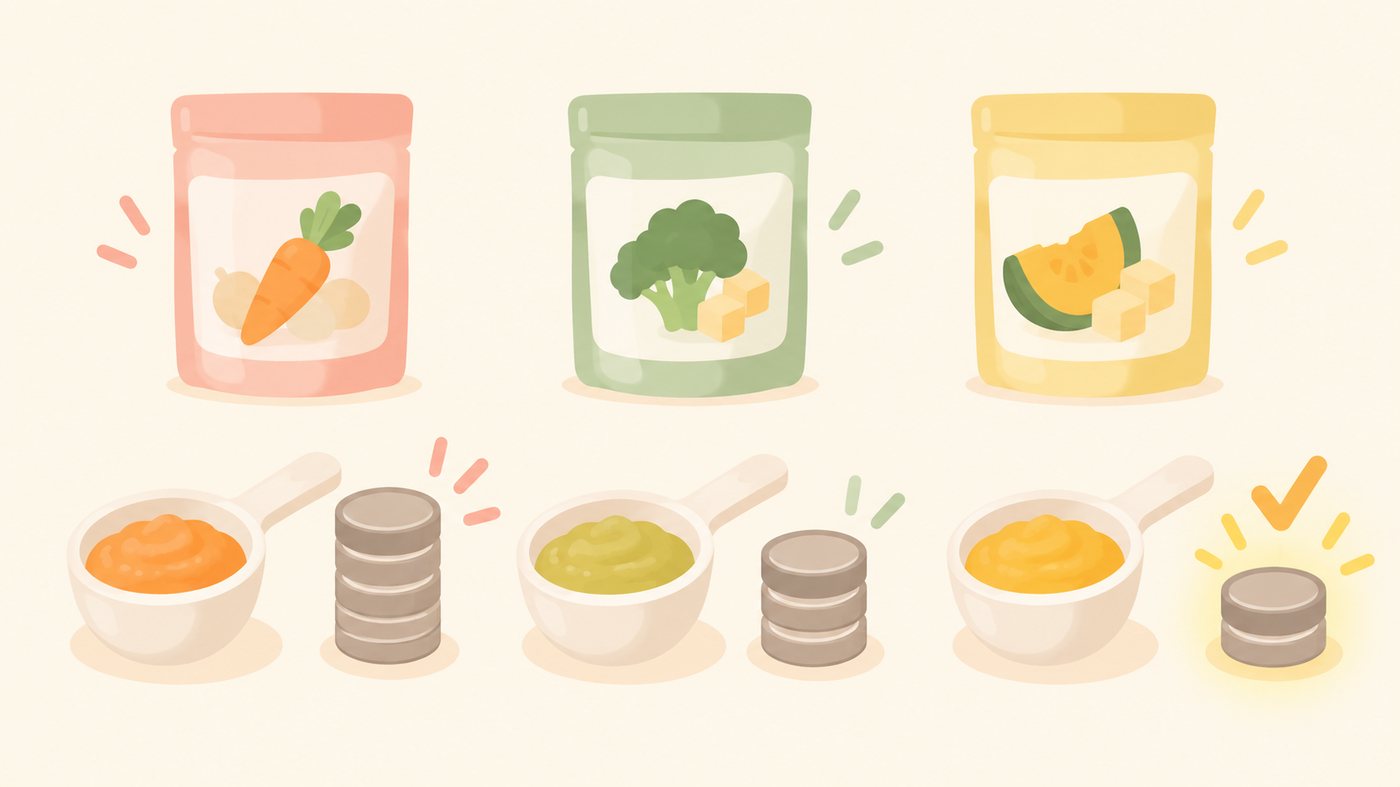 ベビーフードの1gあたりの単価を計算するイラスト