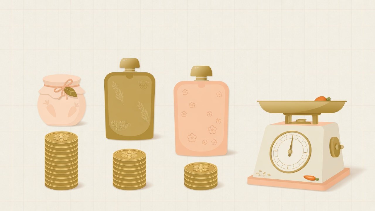 棚にベビーフードをストックするイラスト