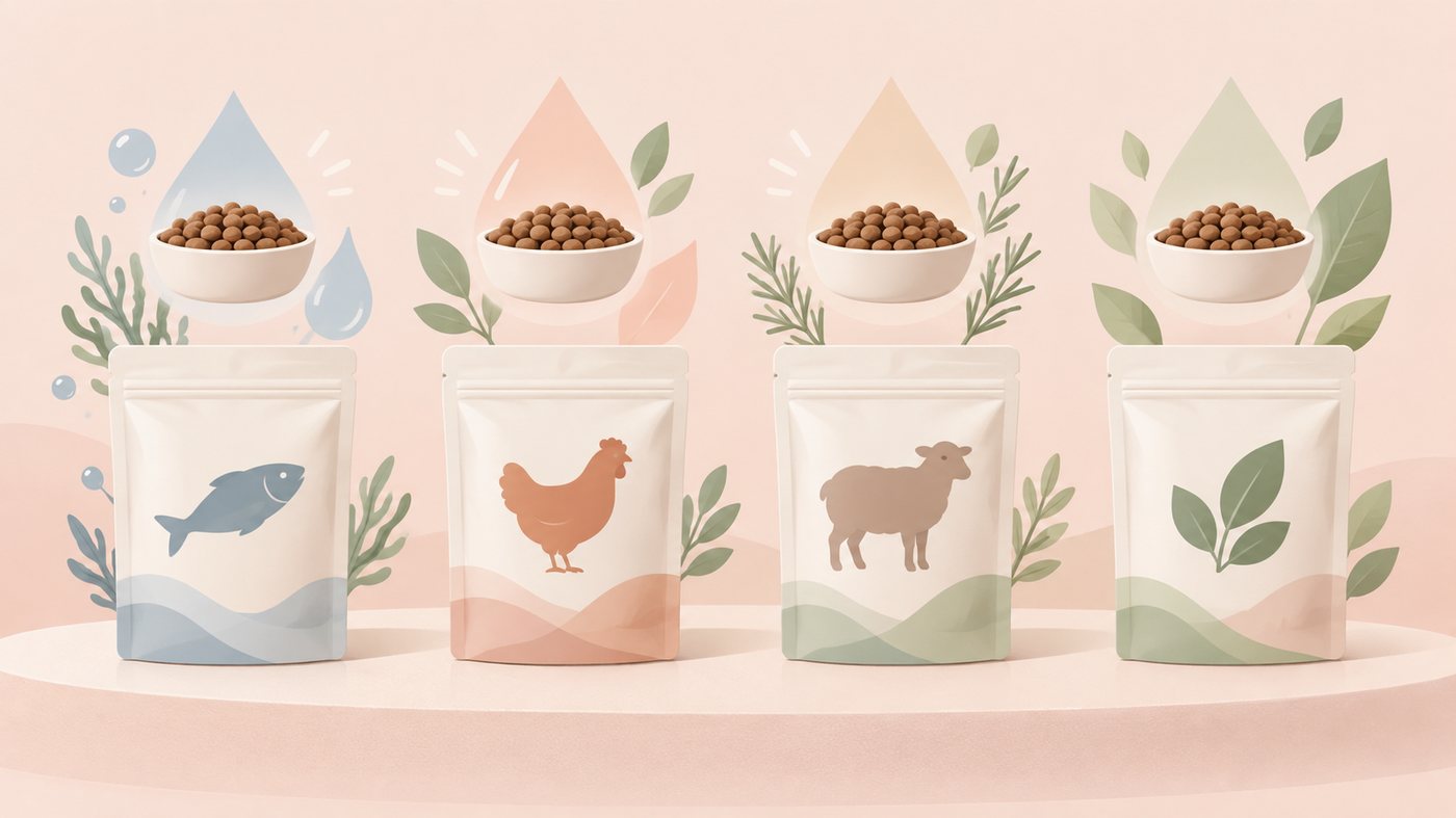 ベビーフードのパックと食器が並ぶイラスト