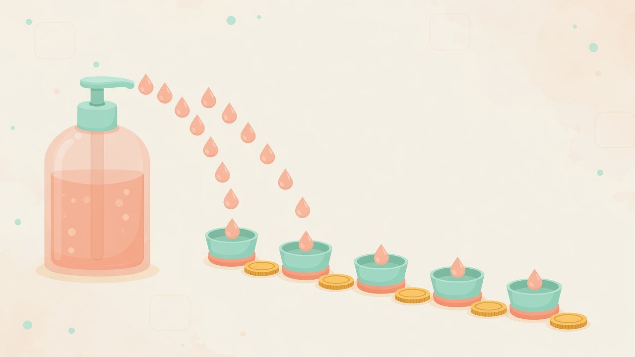 入数と330gから1gあたりを出すイラスト