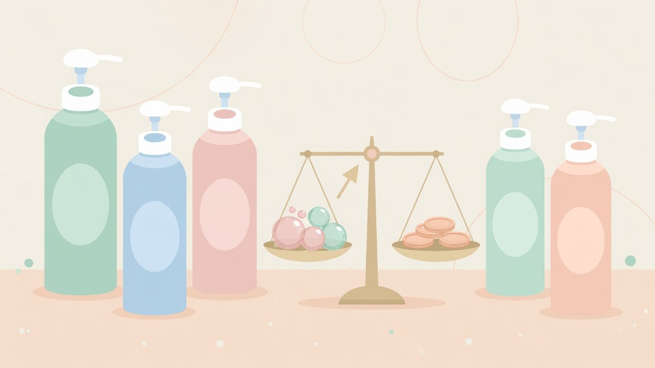 液体タイプと泡タイプのポンプを分けて並べたイラスト