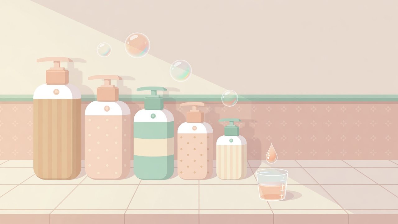 熊野油脂のボディソープが並んだイラスト
