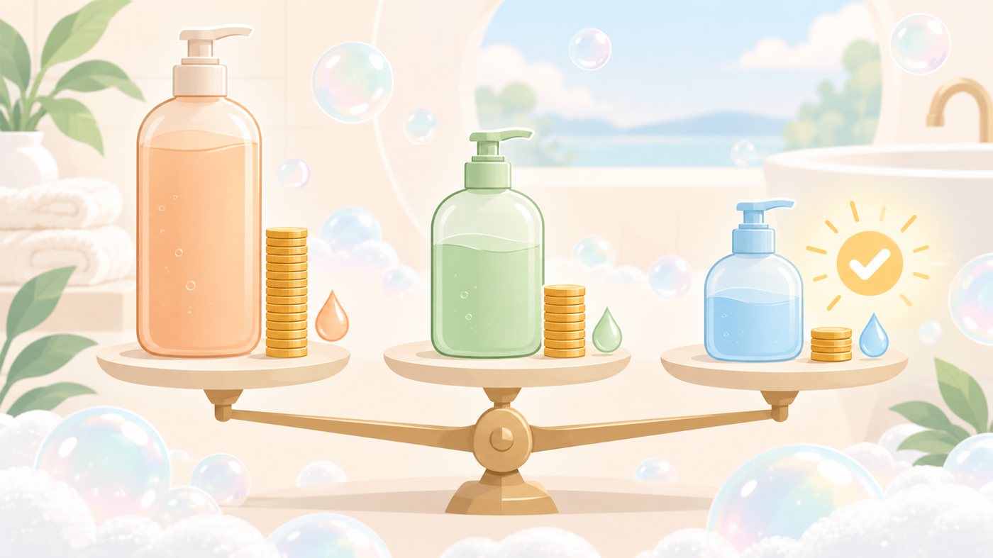 同じ容量のボトルを単価で見比べるイラスト