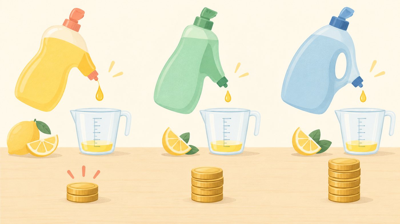 詰替用ボディソープの単価を計算するイラスト