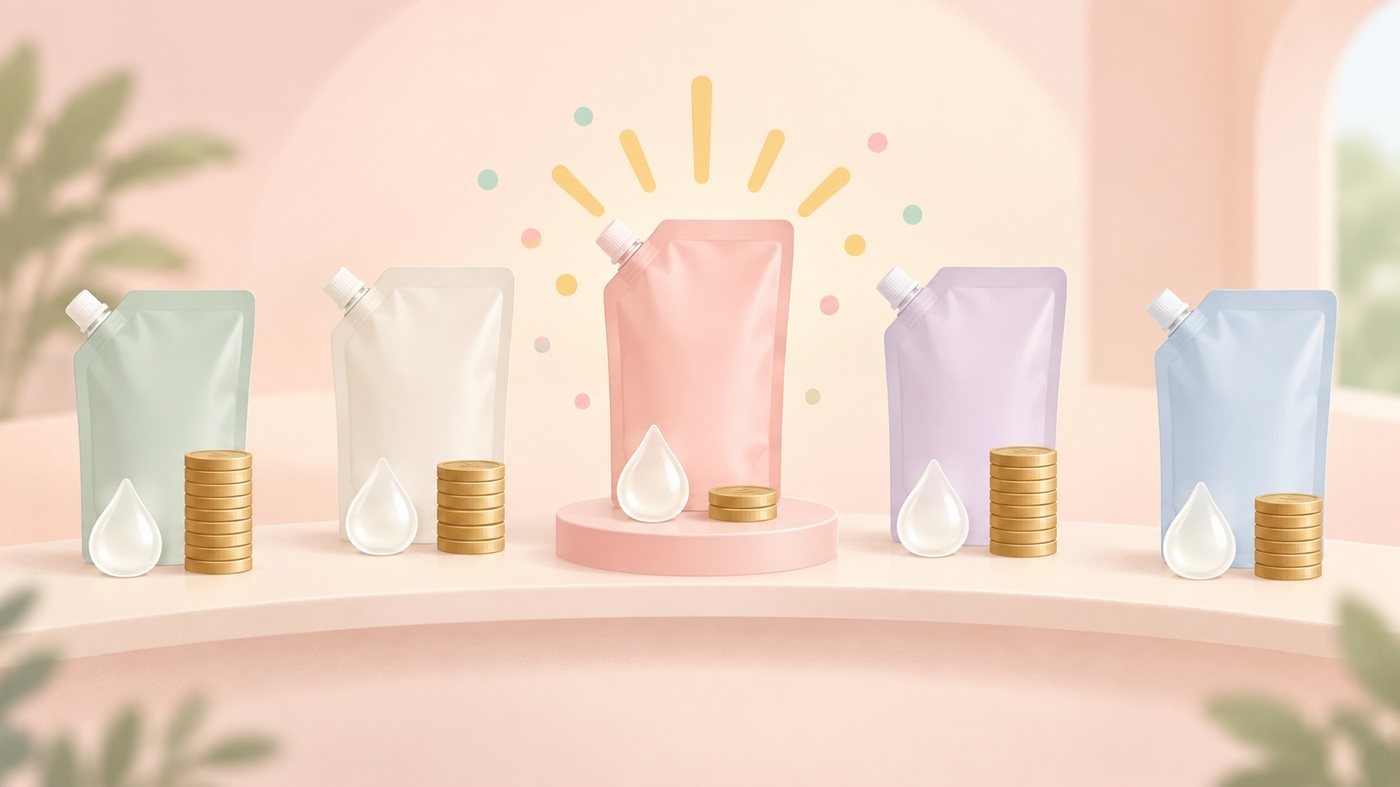 棚に1本置く場合と箱でまとめて置く場合を比べるイラスト