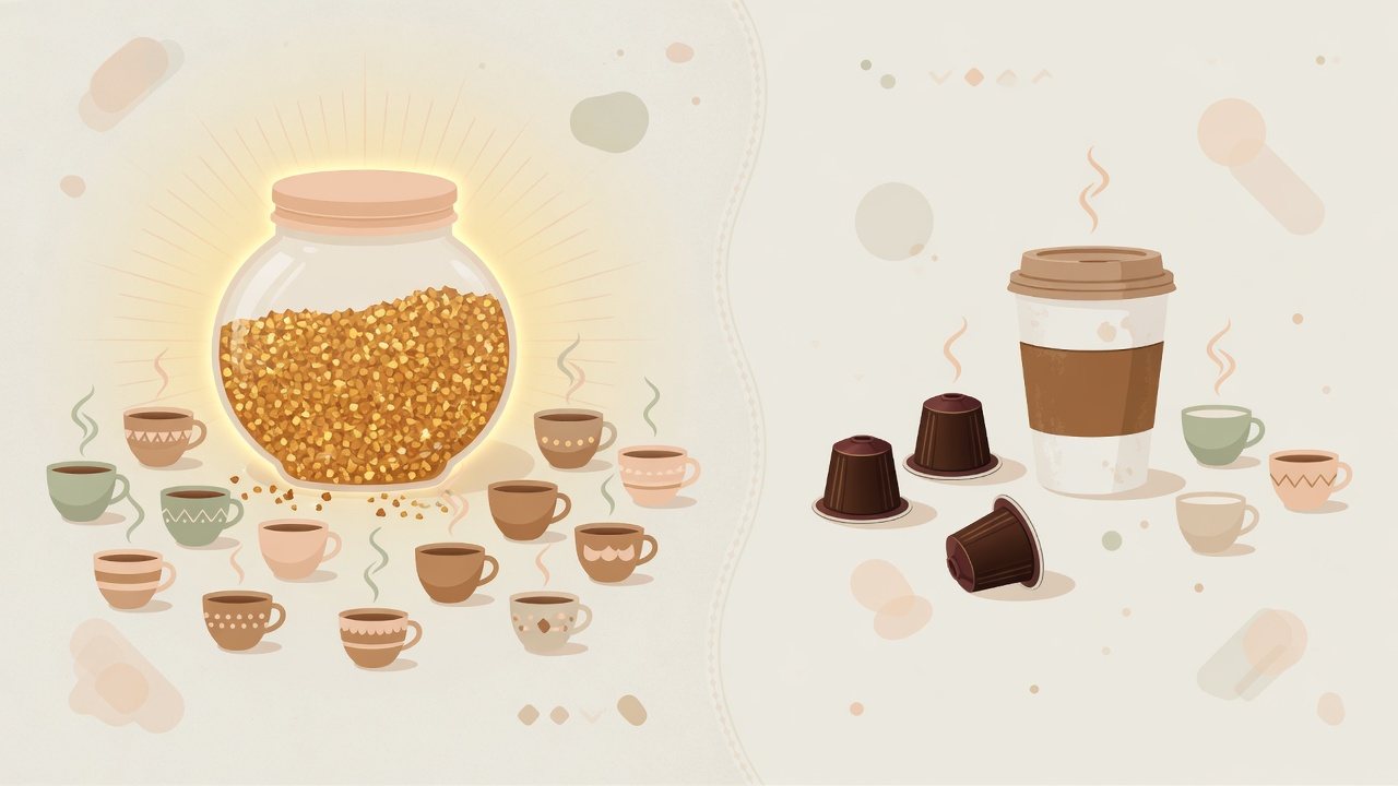 インスタントコーヒーを商品全体の総量で分けたイラスト