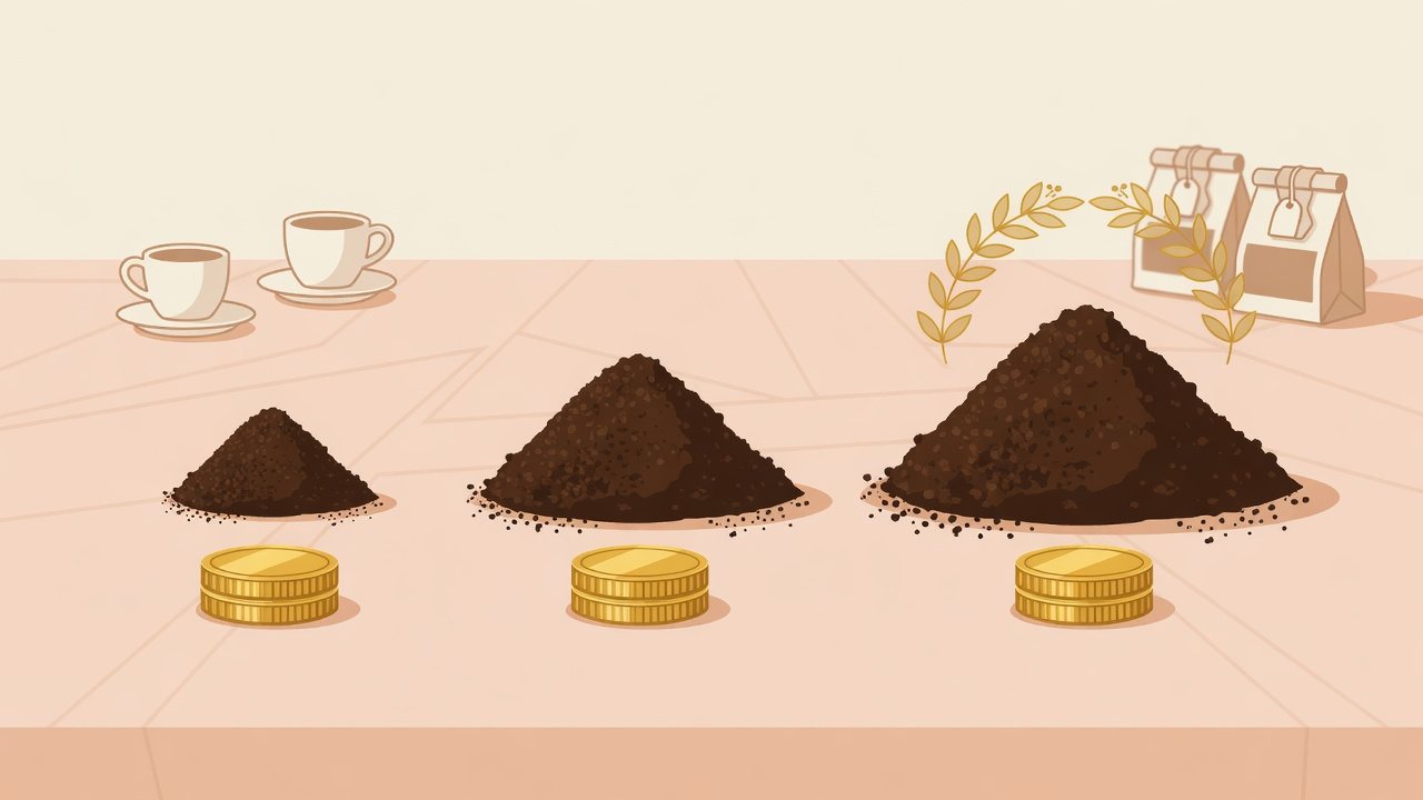 袋の大きさが異なるコーヒー粉を並べたイラスト