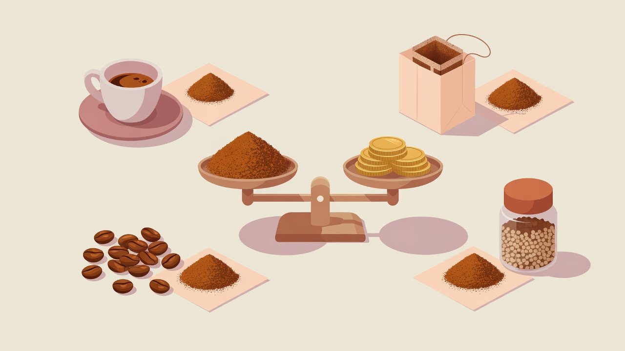 コーヒー粉を1gあたりの単価で比べるイラスト