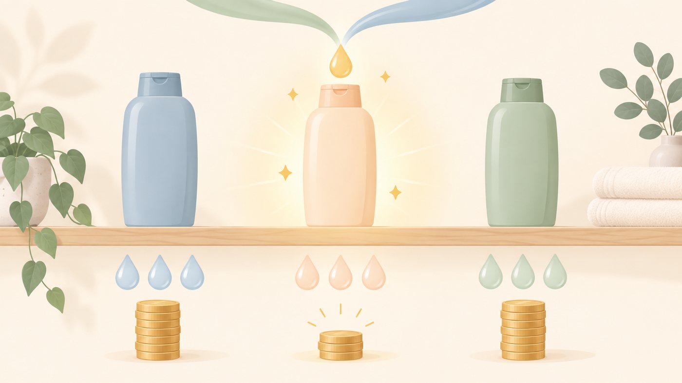 詰め替え袋の容量から単価を計算するイラスト