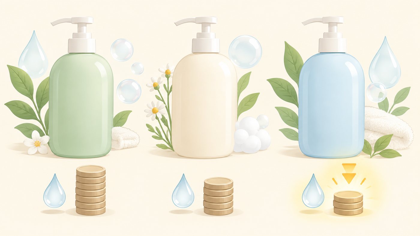 1mLあたりの単価で洗剤を比べるイラスト