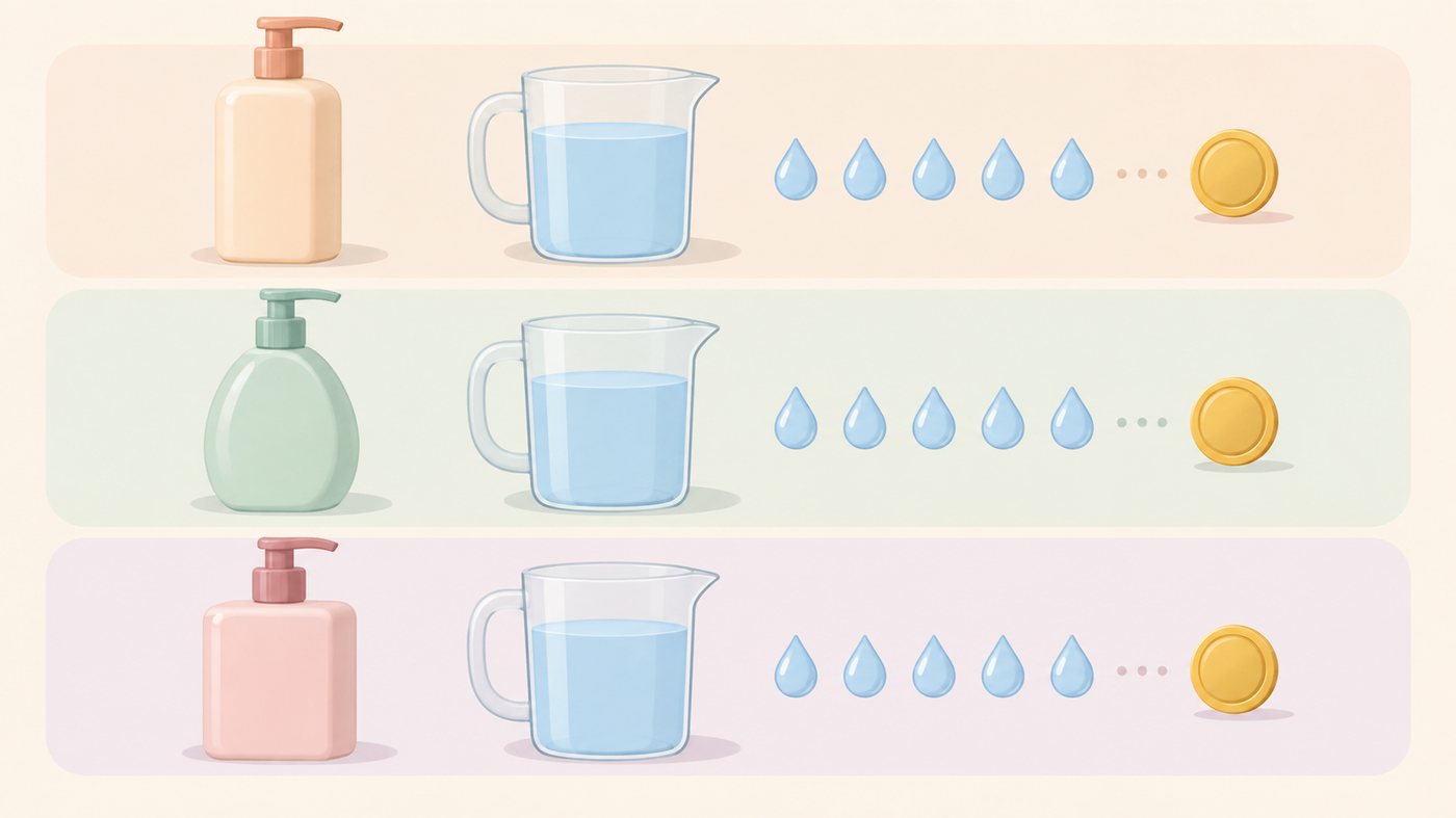 詰め替え用の袋の大きさを見比べるイラスト