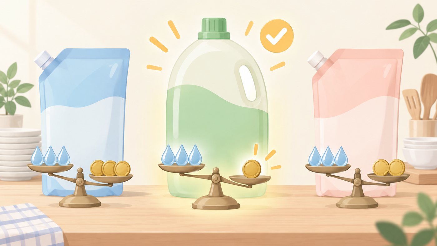 1本サイズと650mL・1050mLのつめかえ用を並べたイラスト