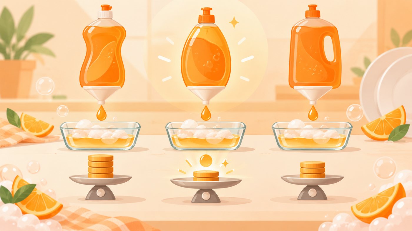 棚に置いた洗剤のストックを比べるイラスト