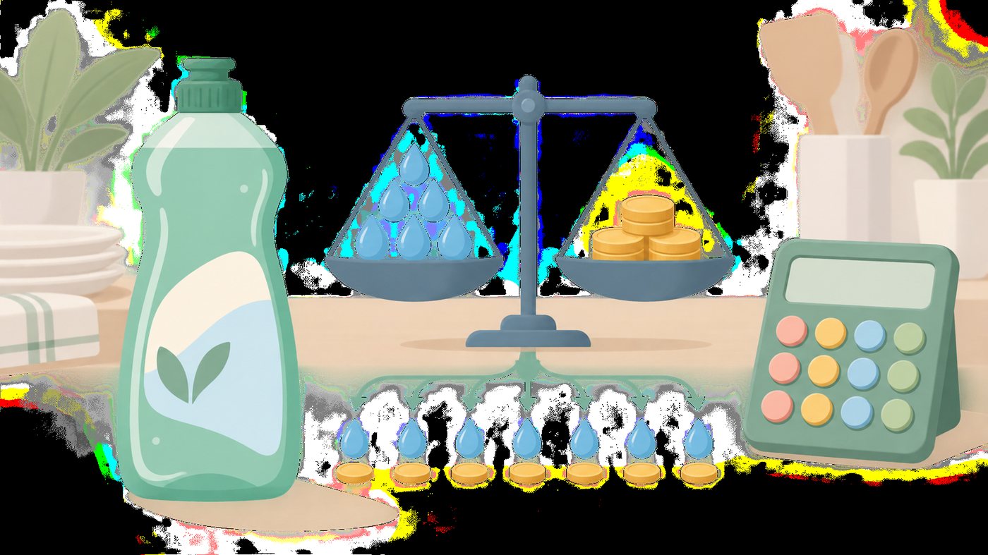 台所のシンクで食器用洗剤を使うイラスト