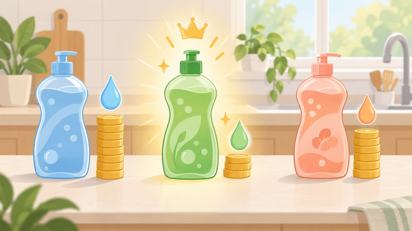容量の違う食器用洗剤を1mLあたりで比べるイラスト