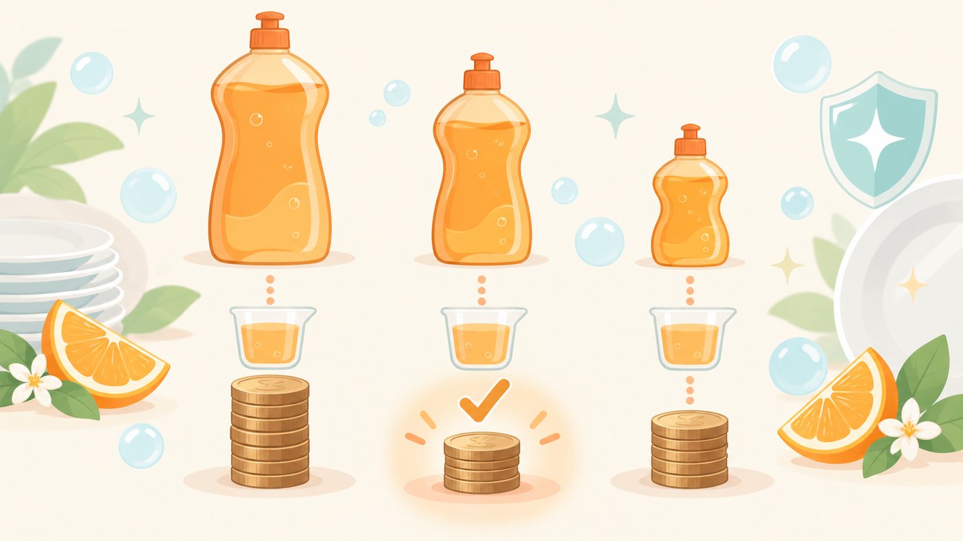 食器用洗剤のつめかえ用を1mLあたりで比べるイラスト