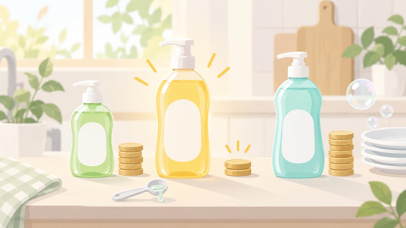 洗剤の容量を1mLあたりに割り戻して比べるイラスト
