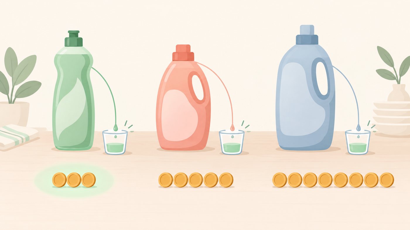 食器用洗剤のボトルと詰替パックを並べたイラスト
