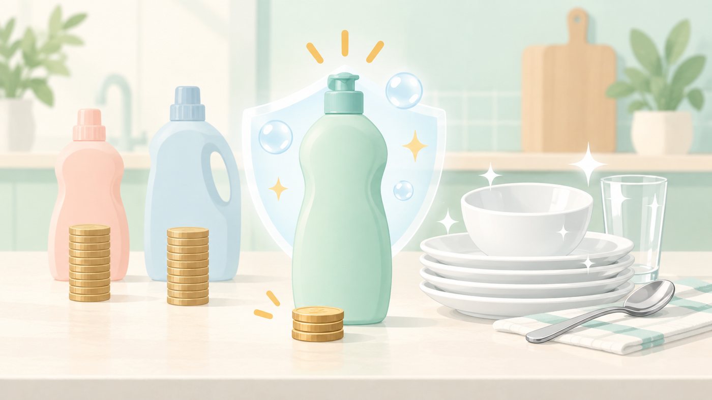 食器用洗剤の入数と内容量から総量を計算するイラスト