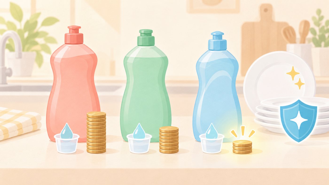 食器用洗剤の本体とつめかえ用を分けて見るイラスト