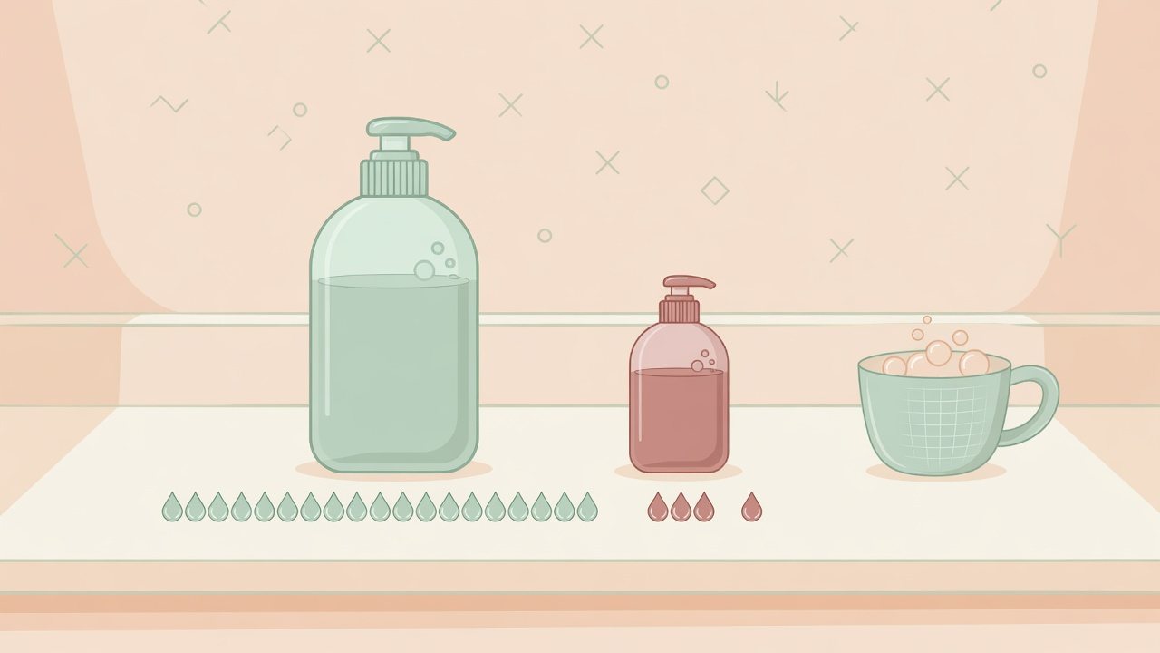 食器用洗剤のボトルとつめかえ用を1mlあたりで比べるイラスト
