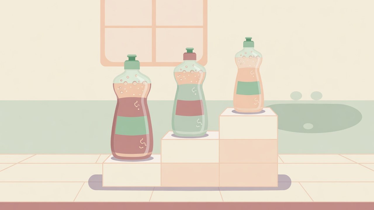 食器用洗剤の容量と入数から1mlあたりを比べるイラスト