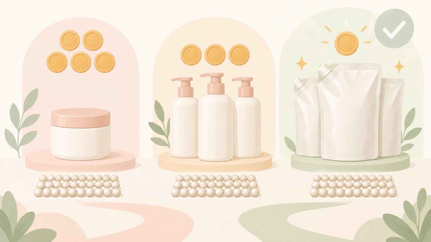 詰め替えの箱の置き場所を考えるイラスト