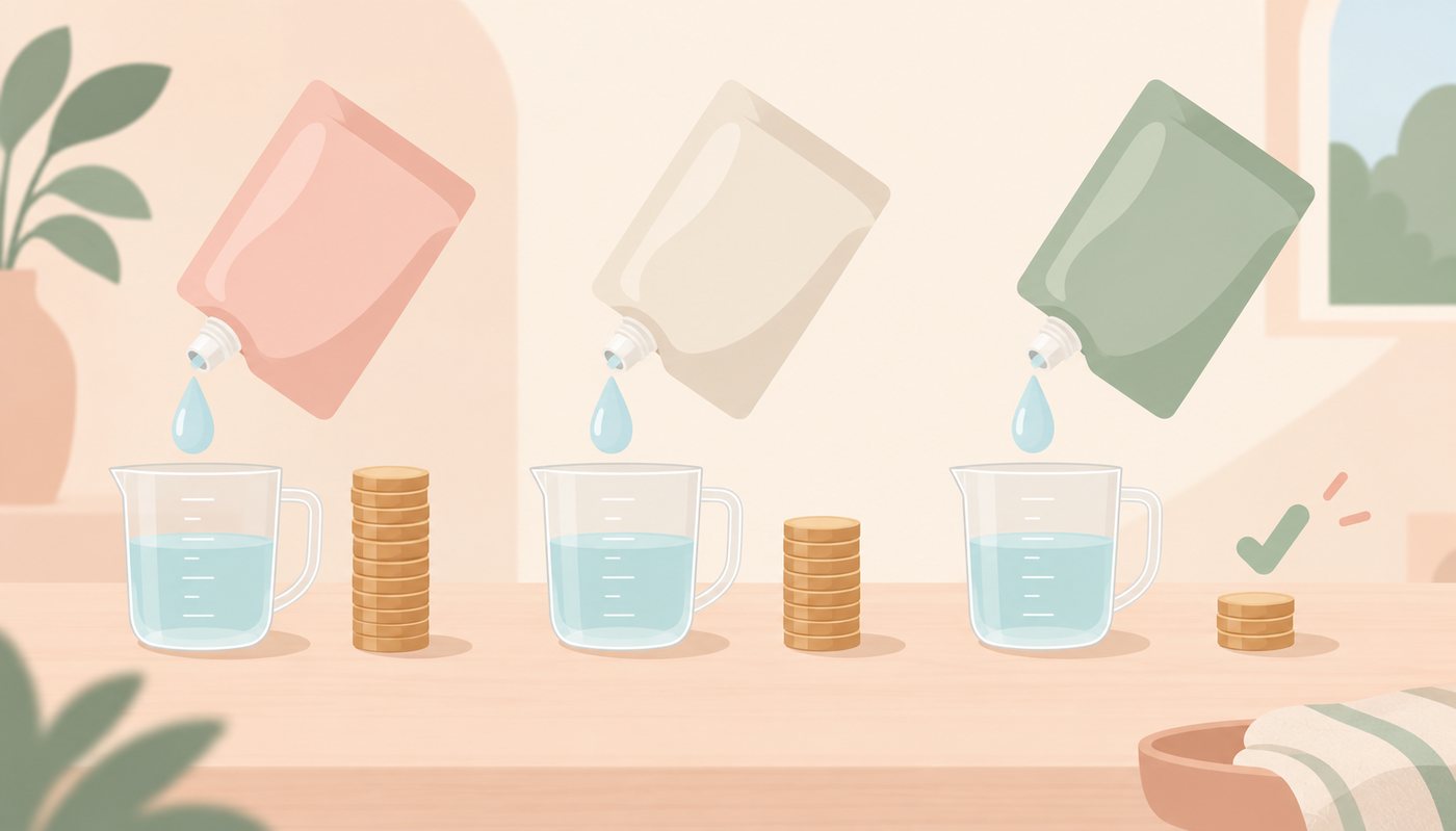 詰替用の容量と入数から単価を計算するイラスト