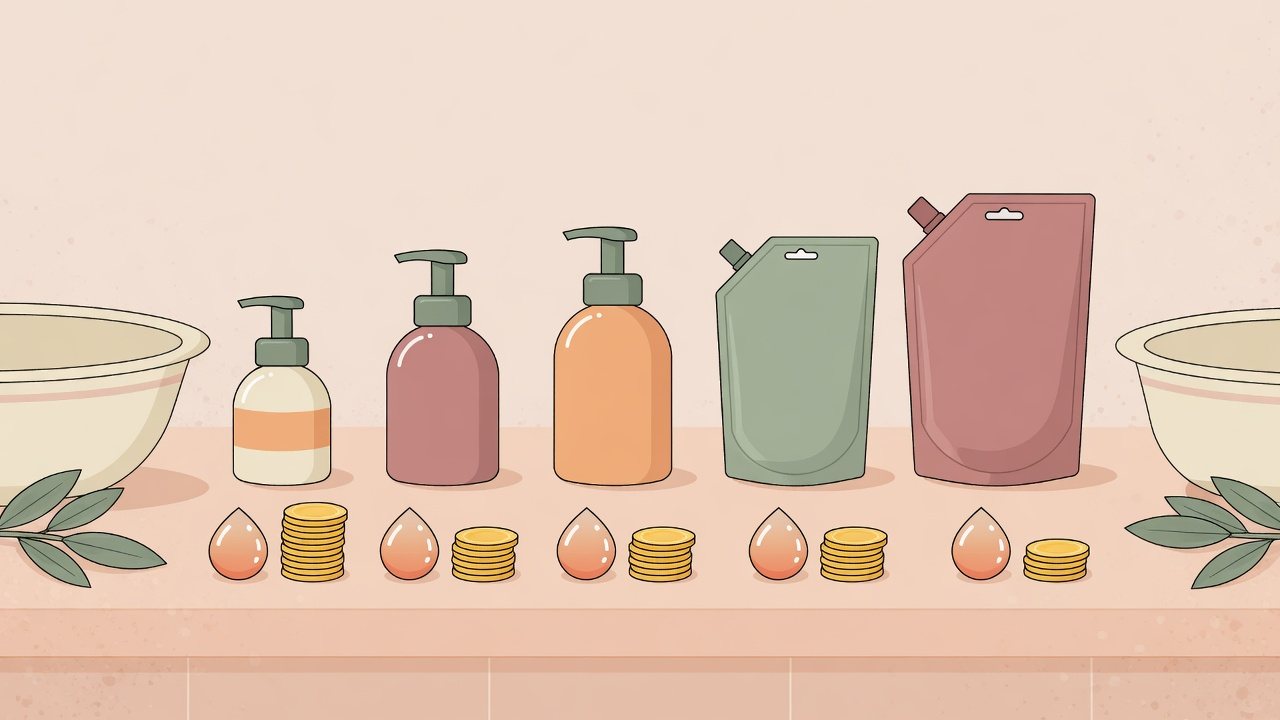 洗面所に置かれた泡のハンドソープとつめかえ用のイラスト
