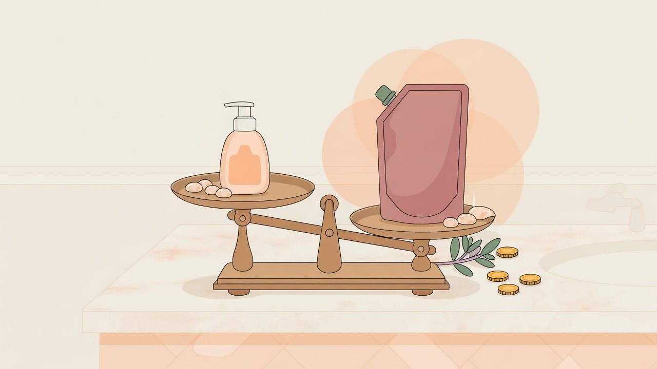 本体とつめかえ用のどちらを選ぶかを示すイラスト