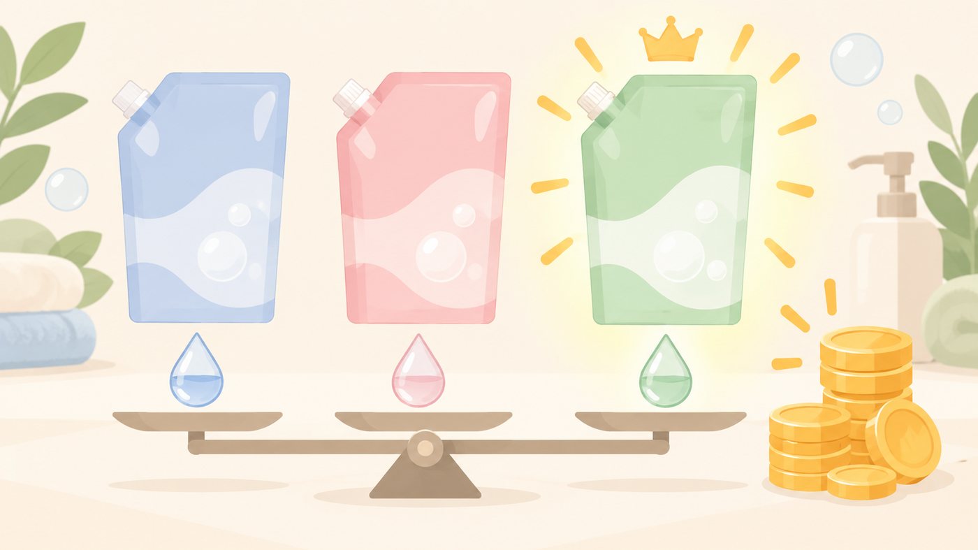 洗面台に置かれたハンドソープのつめかえパックのイラスト