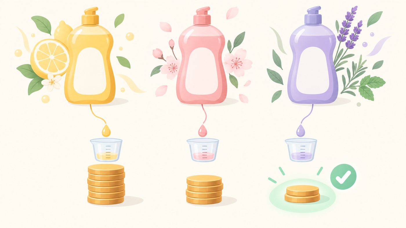 詰替パックの本数と単価の列を見比べるイラスト