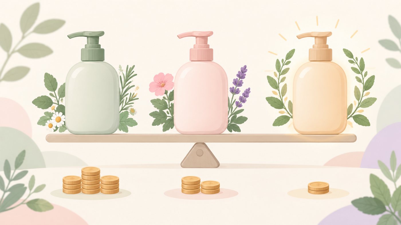 詰替用の袋の容量と入数を1mLあたりに割り戻すイラスト
