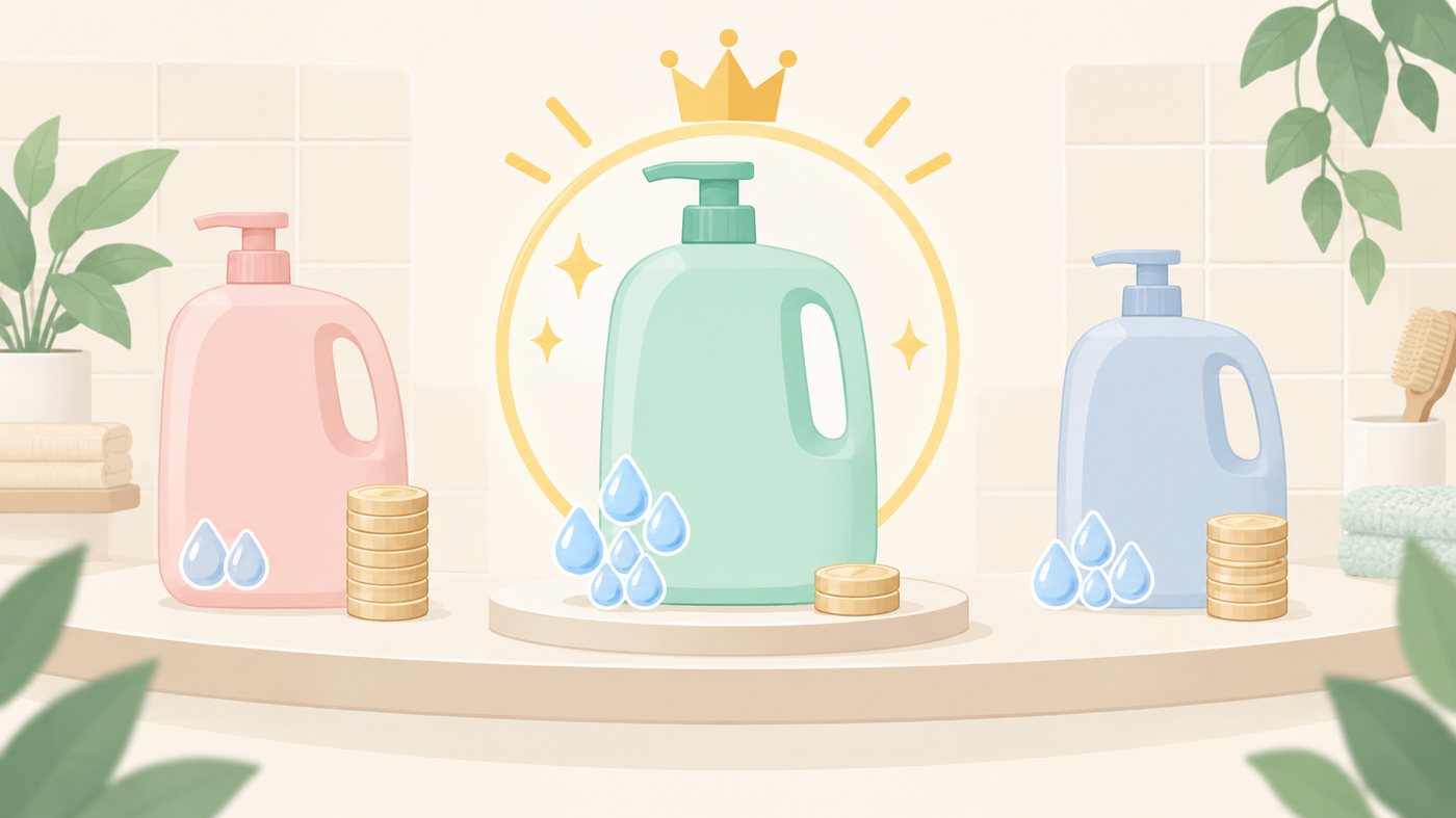 容量の違う詰替を同じ単位で比べるイラスト