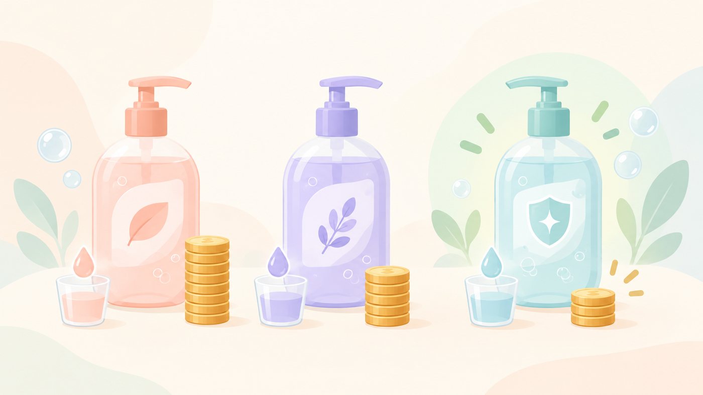 つめかえ用・本体・業務用の3つの荷姿のイラスト