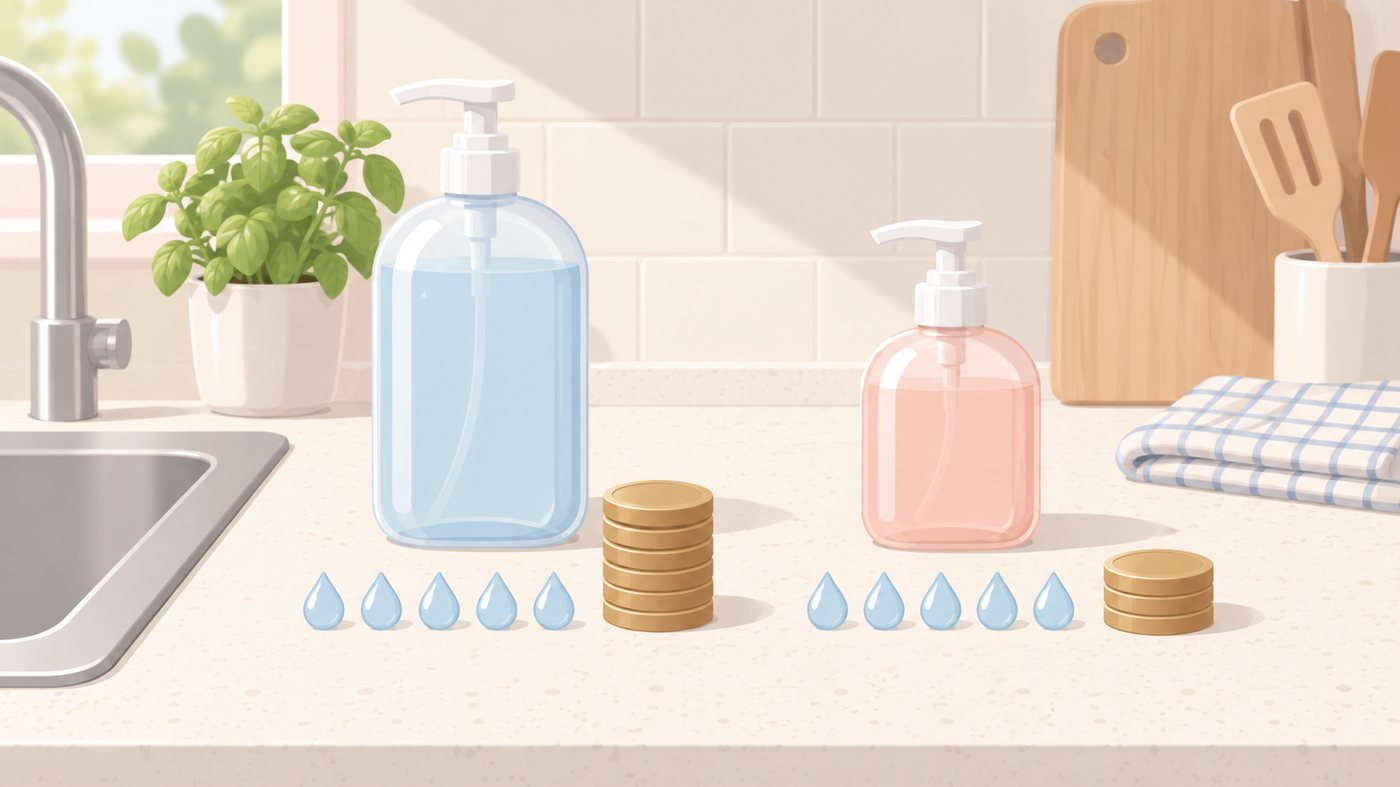 ハンドソープの容量と入数を比べるイラスト