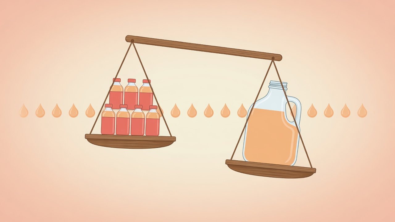 容量の違う紙パックのジュースを並べたイラスト