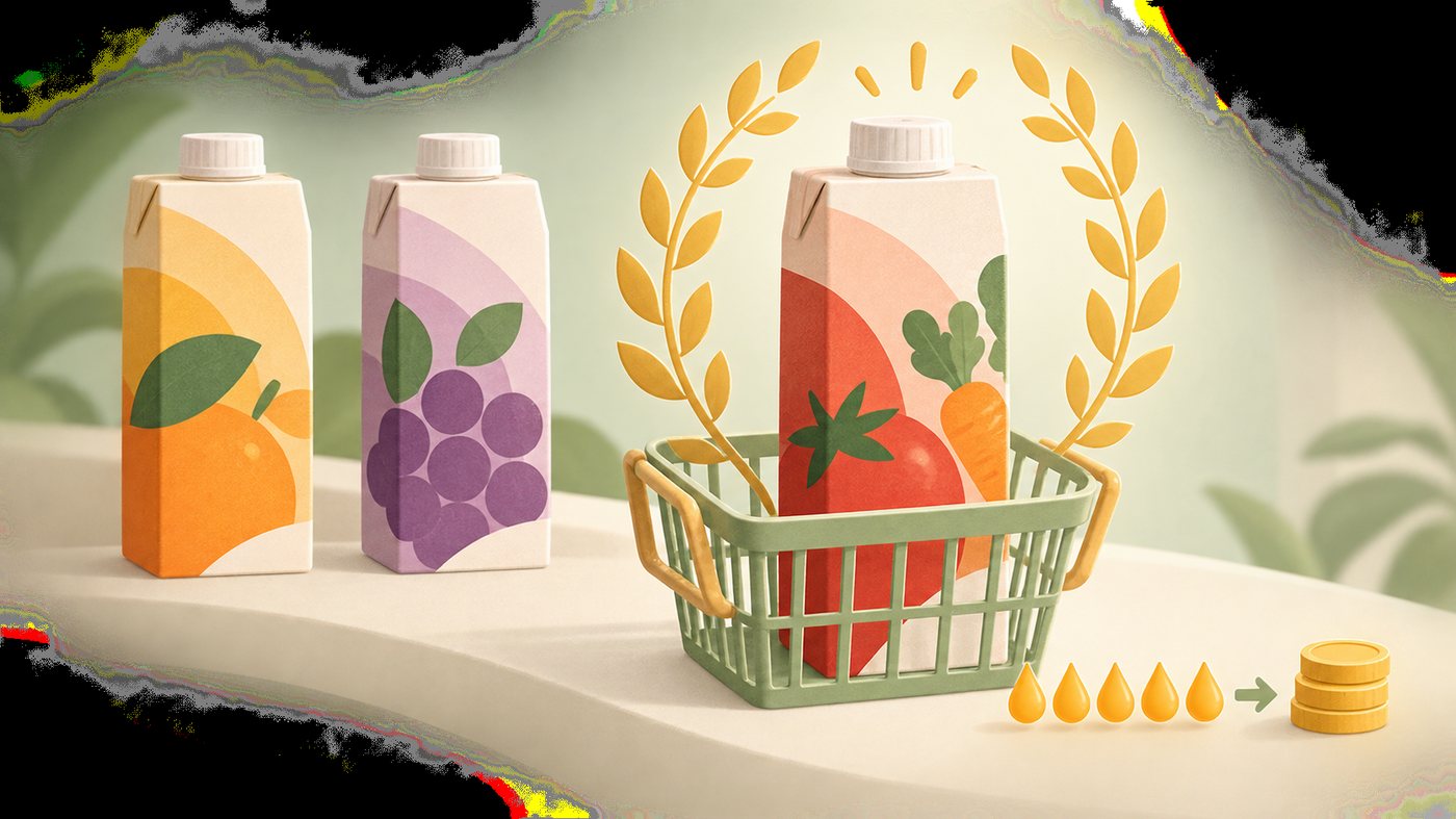 紙パックの箱を単価で見比べるイラスト