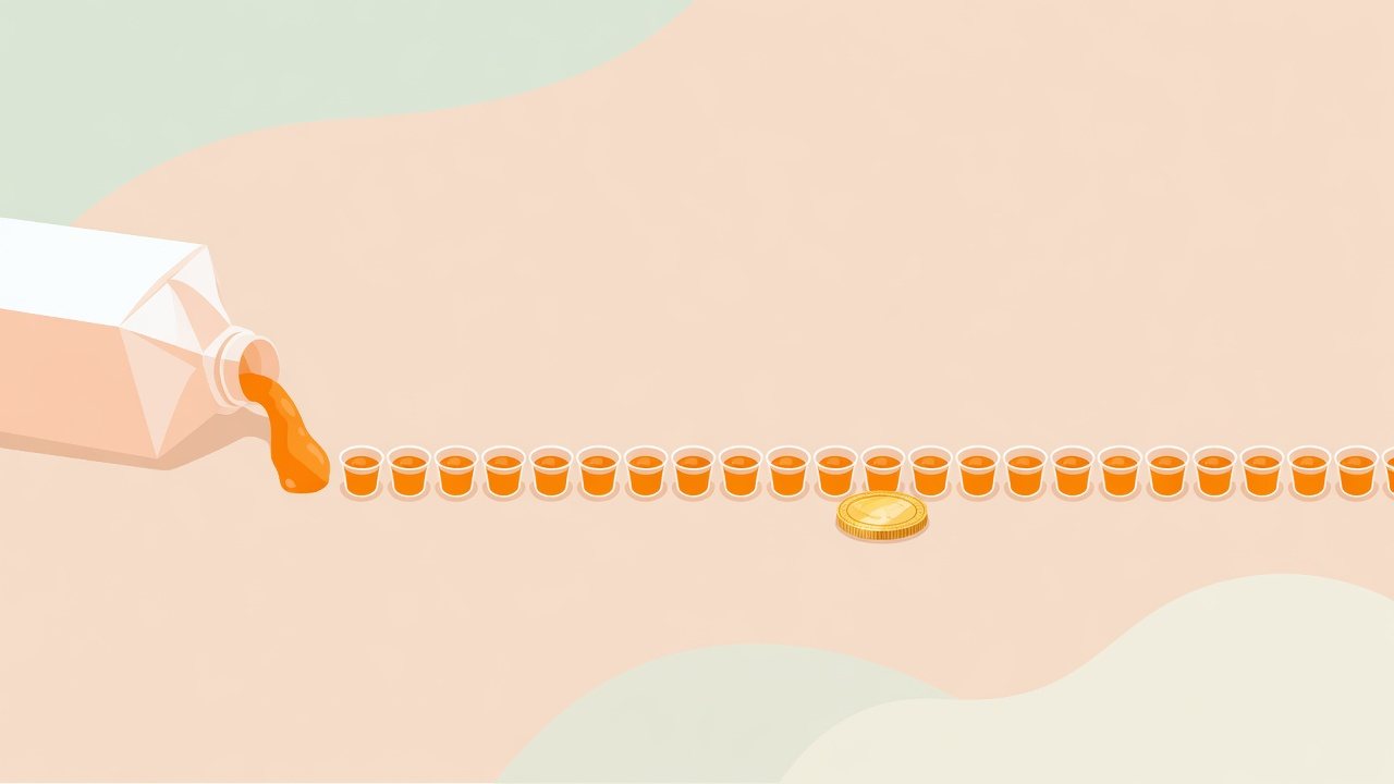 200mlジュースの1mlあたりを計算するイラスト
