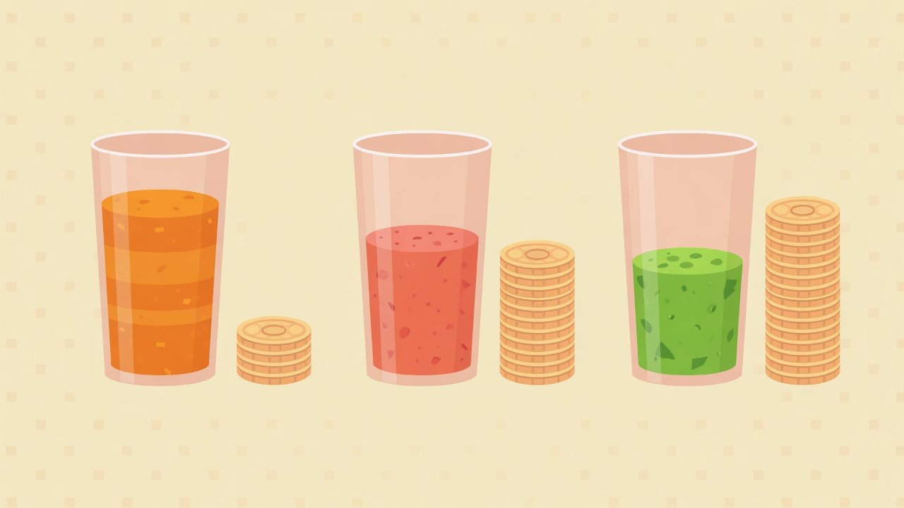 野菜ジュースを選ぶ4つの視点のイラスト