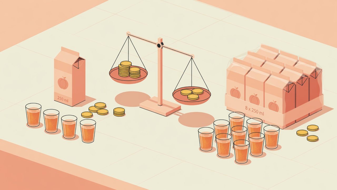 紙パックジュースを選ぶ3つの視点のイラスト