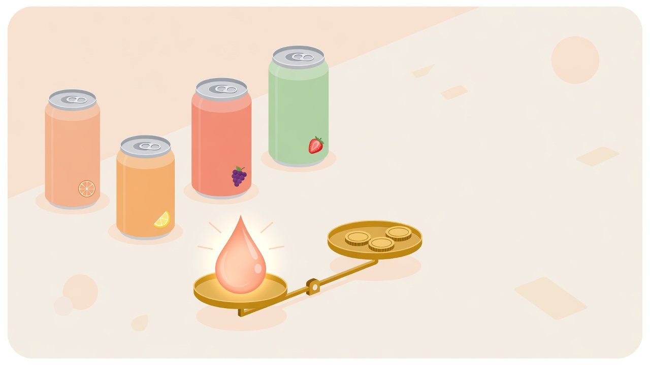 缶のサイズと箱の缶数で合計量が変わることを示すイラスト