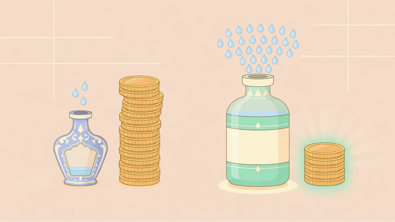 洗浄・柔軟剤入り・無香料の液体洗剤を見分けるイラスト