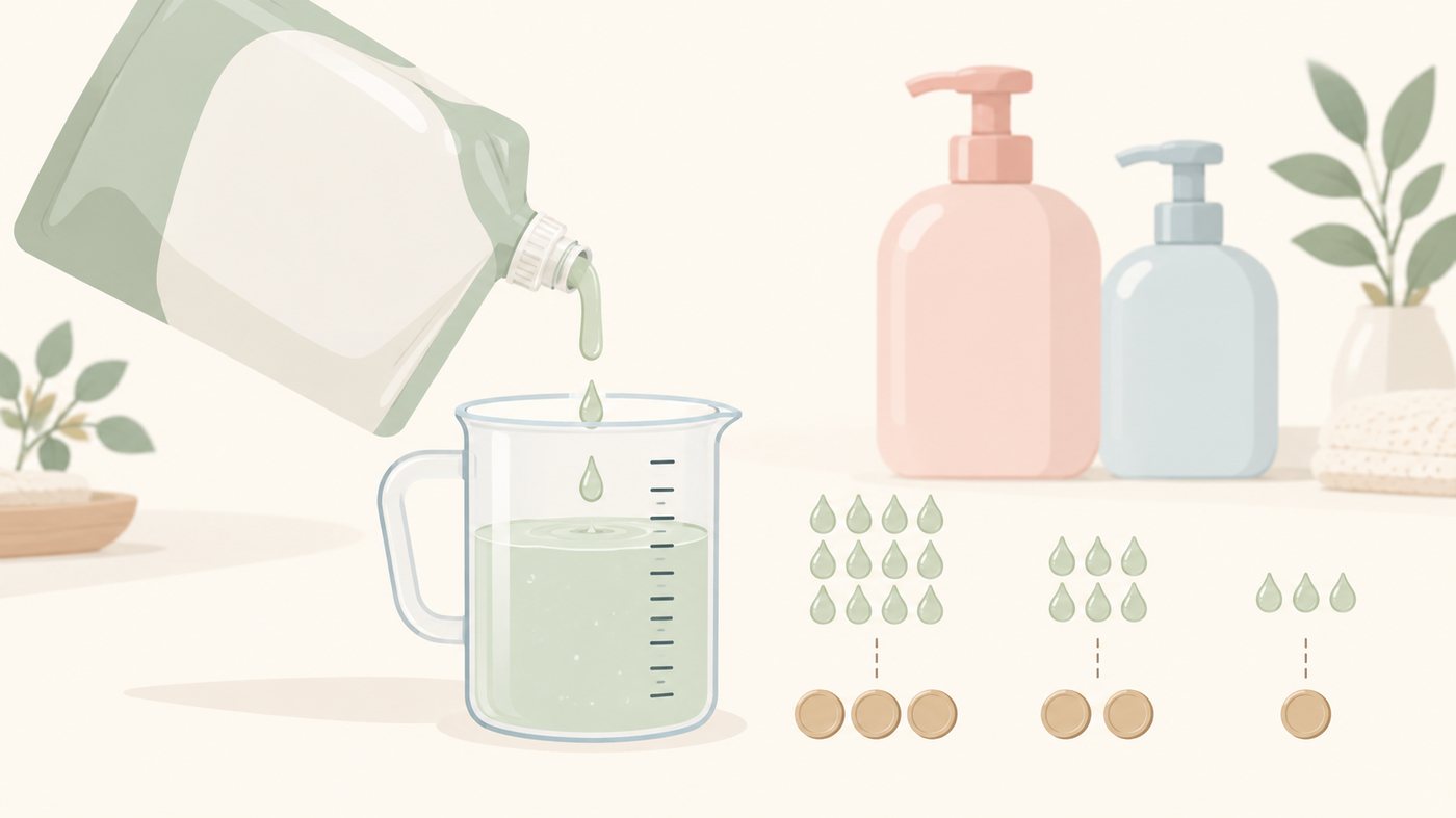 入数ごとに洗剤のつめかえを置き分けるイラスト