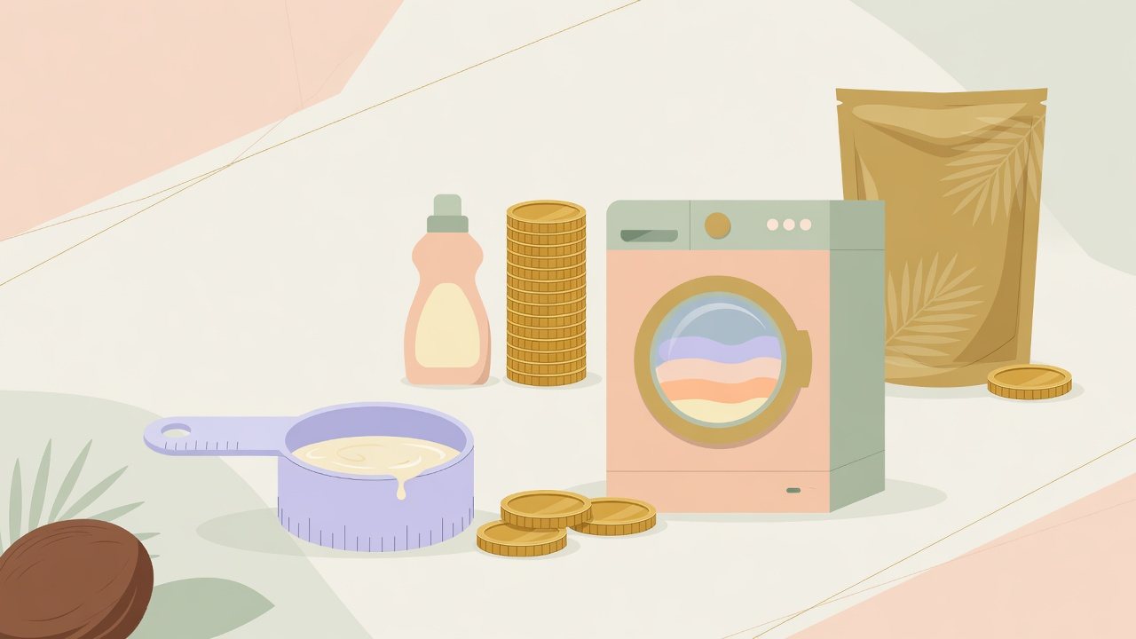 洗濯洗剤の詰め替え用が並ぶイラスト