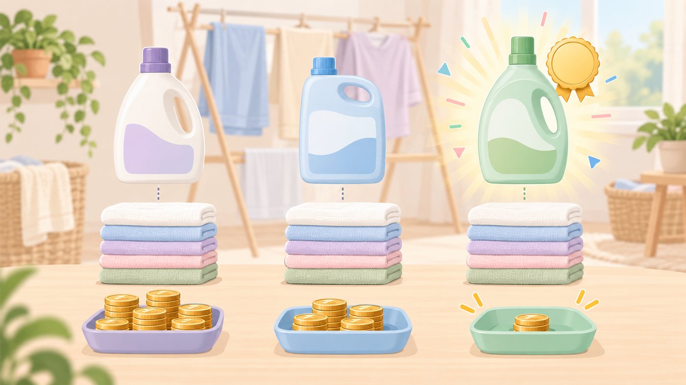 つめかえ用洗剤の容量と入数を比べるイラスト
