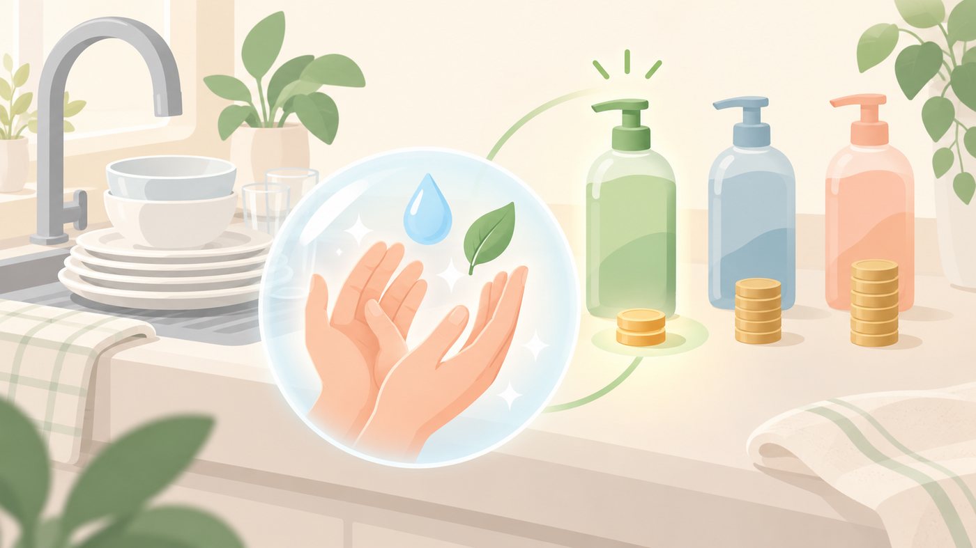 900gの洗剤を1gあたりの単価に直して並べるイラスト