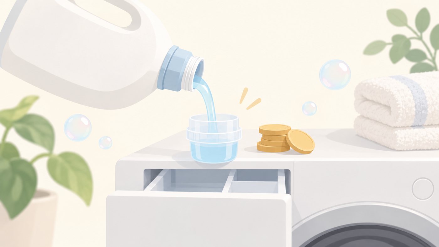 詰め替えの袋数と置き場所を比べるイラスト