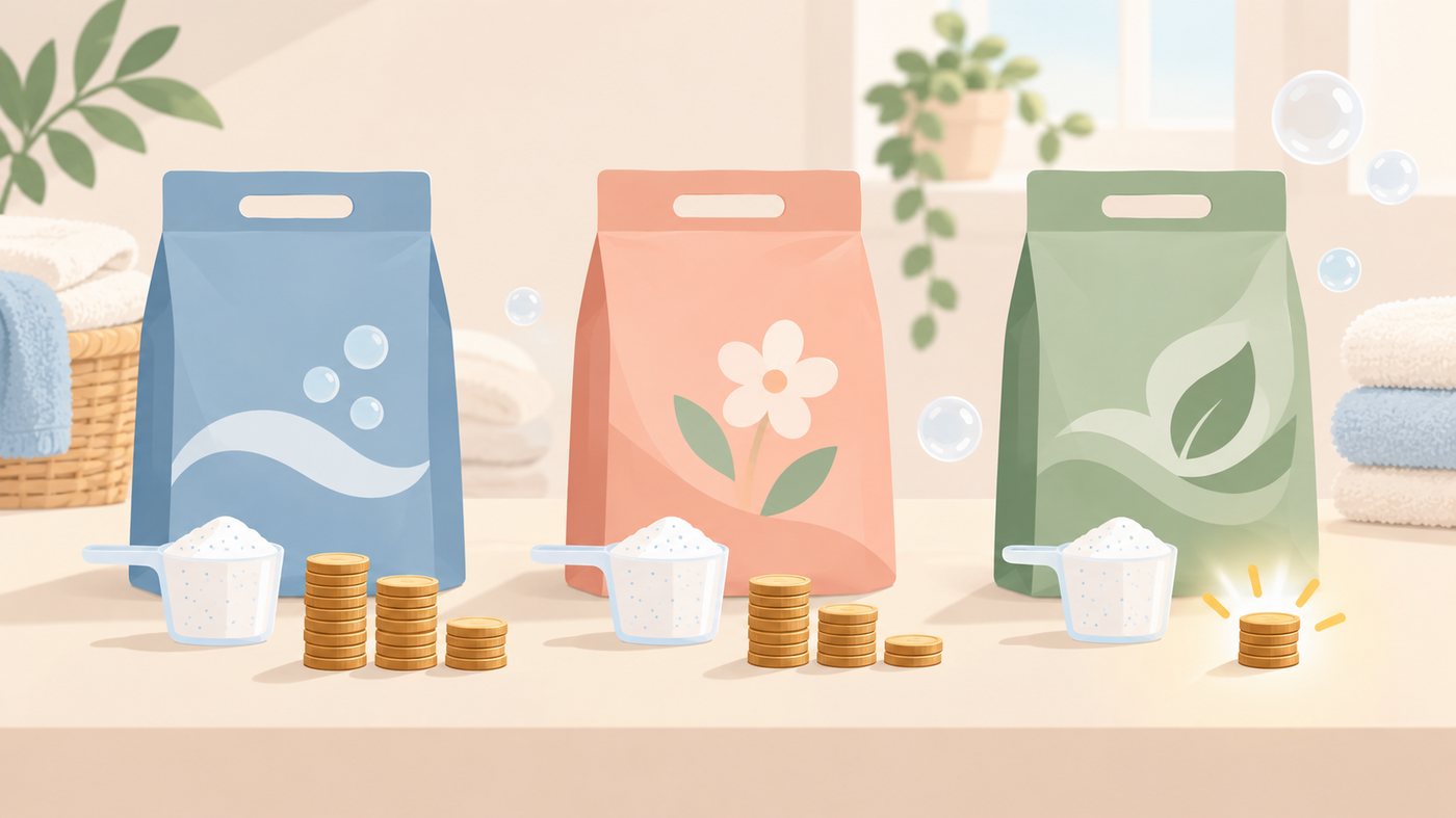 詰め替え袋の内容量と単価を見比べるイラスト