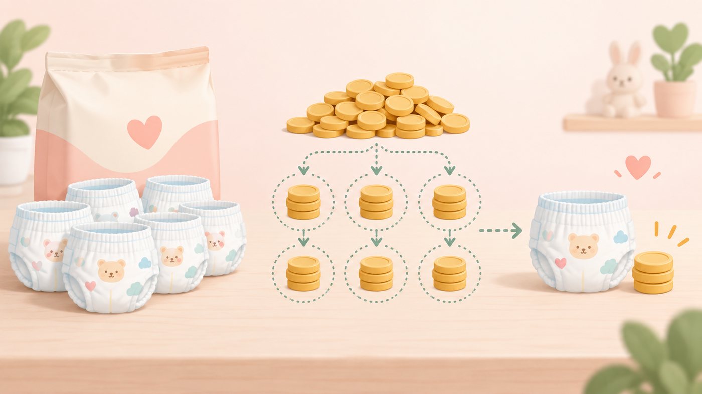 同じ容量のボトルを1mlあたりの単価で見比べるイラスト